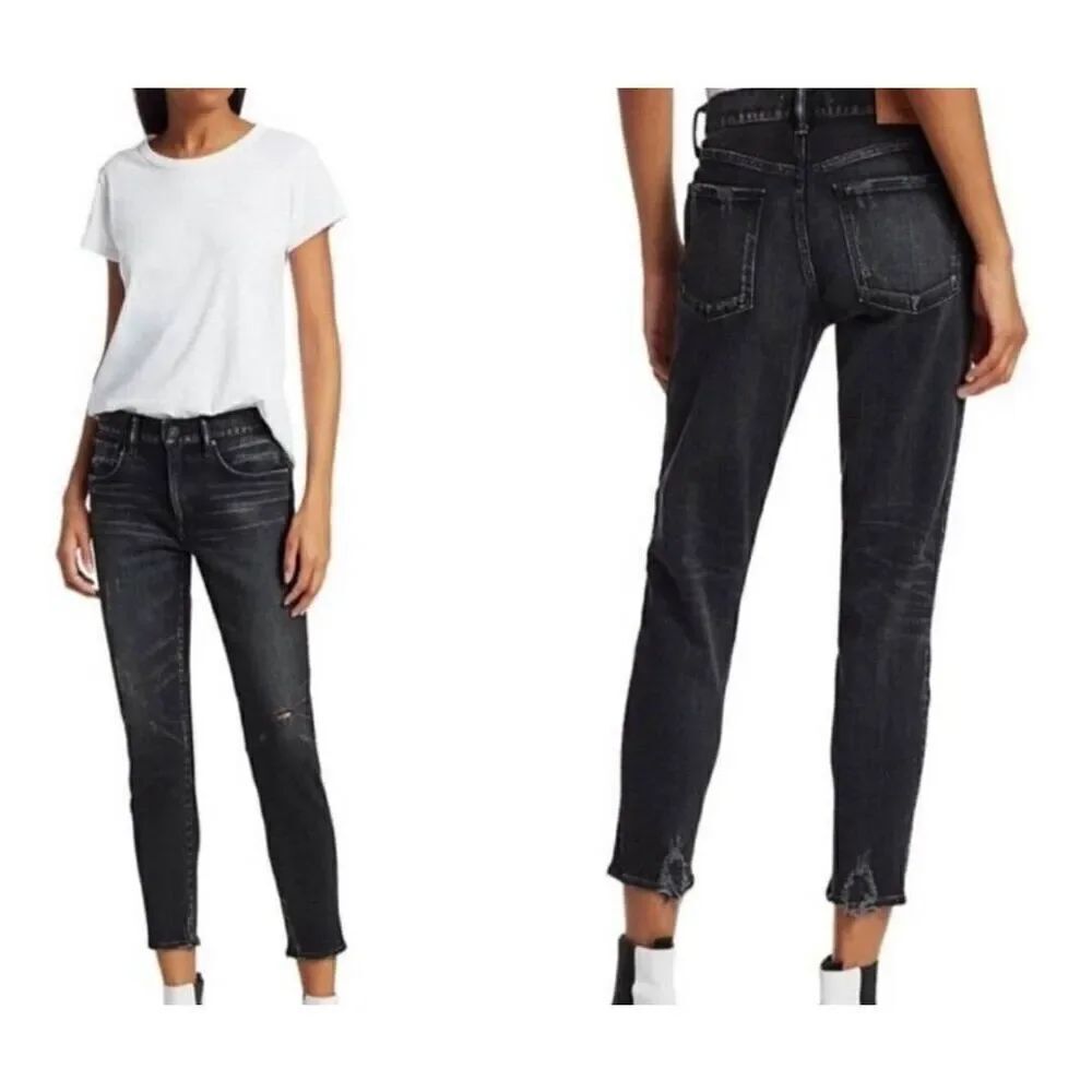 Moussy Vintage Faded Black Velma midrise Tapered Distressed Jeans Size 26